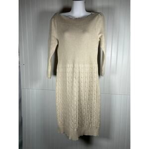 Lauren Ralph Lauren Womens Beige Long Sleeve Ribbed Sweater Dress Sz L cotton ￼